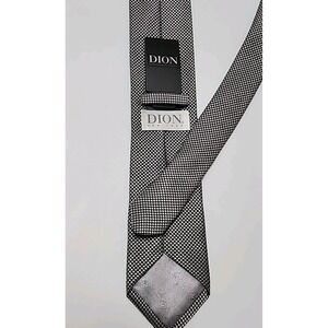 DION Men Neck Tie 100% Italian Silk Black Silver Made In CANADA NWT 3x57